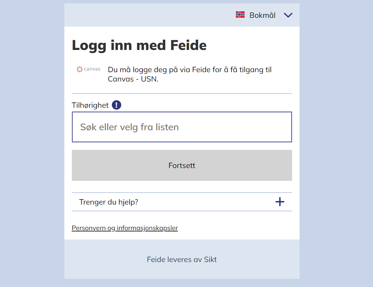 Canvas USN påloggingsskjerm