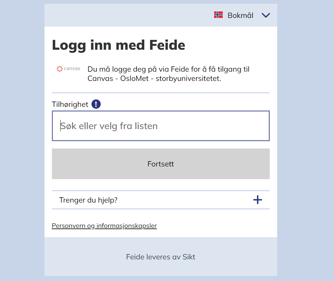 Canvas OsloMet påloggingsskjerm