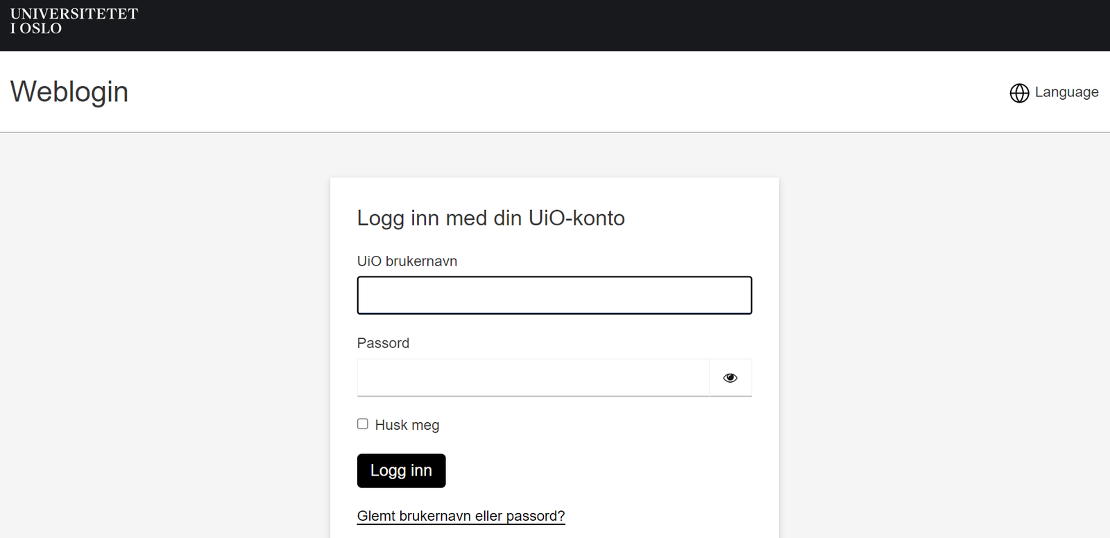Canvas UiO påloggingsskjerm