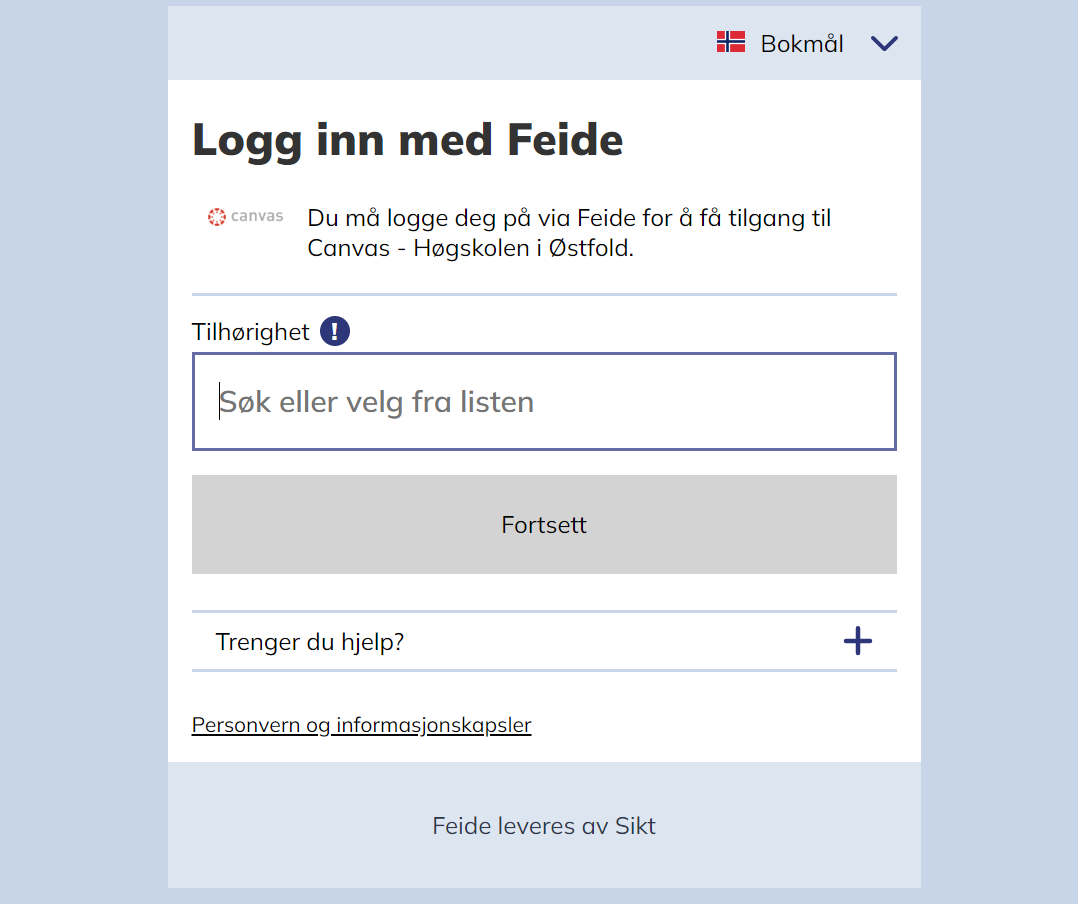 Canvas HIOF påloggingsskjerm