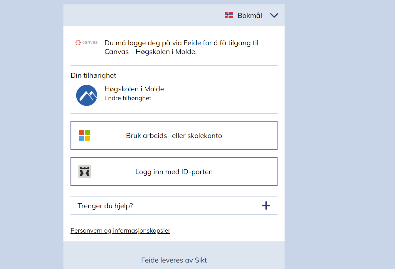 Canvas HiMolde påloggingsskjerm