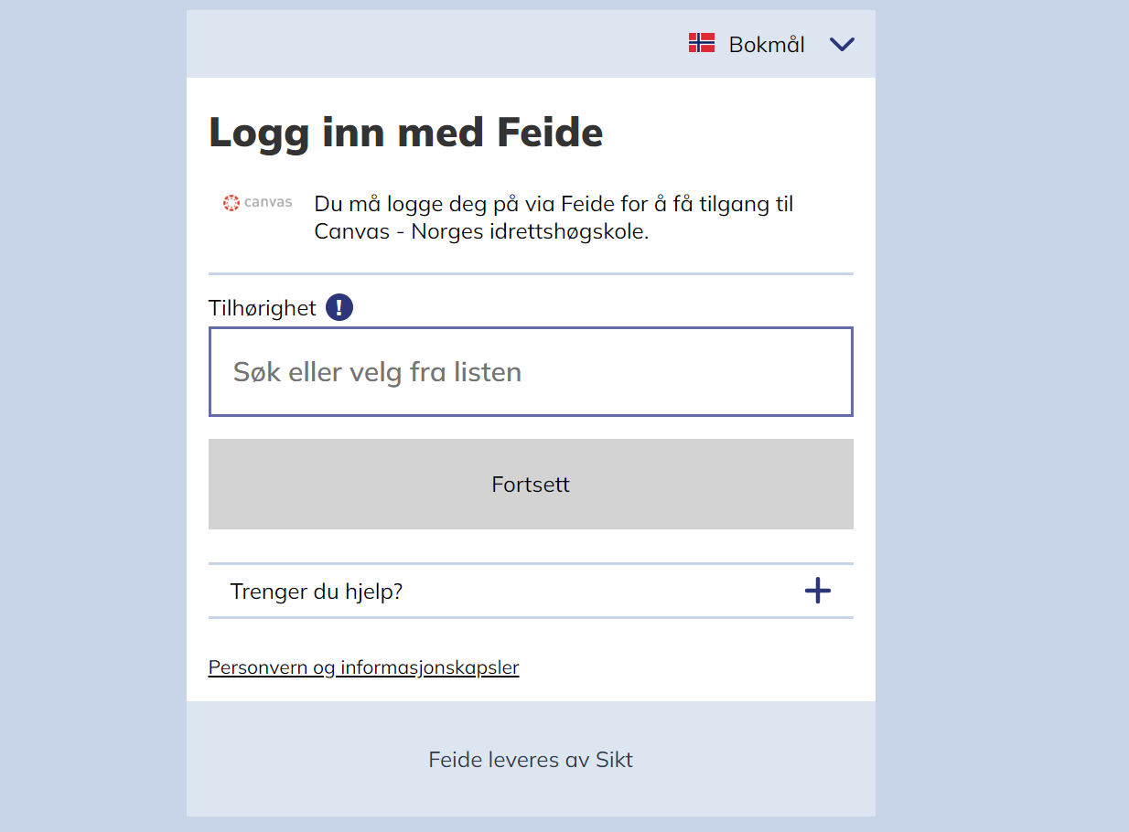 Canvas NIH påloggingsskjerm