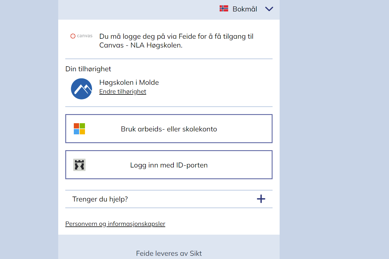 Canvas NLA påloggingsskjerm