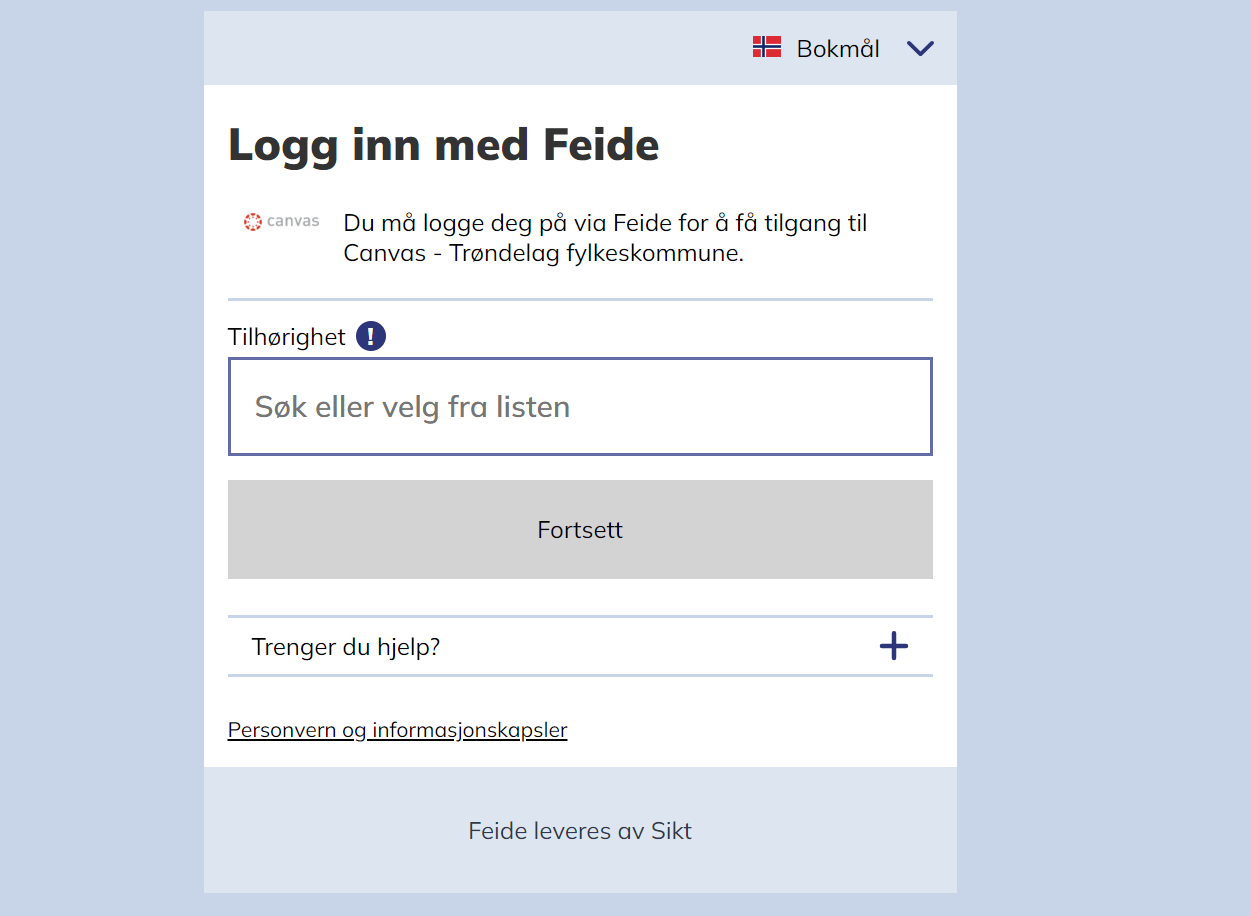 Canvas Trøndelag påloggingsskjerm