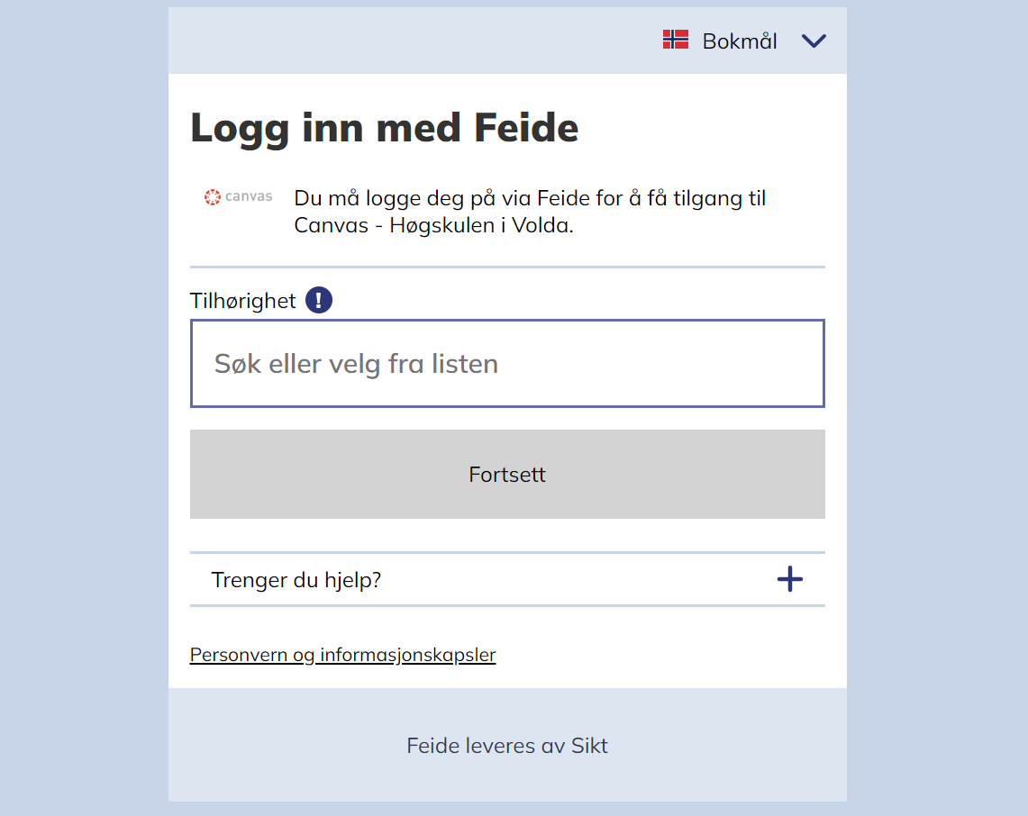Canvas HiVolda påloggingsskjerm